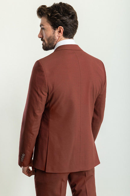 Tea Slim Fit Notch Lapel 3 Piece Rust Brown Suit