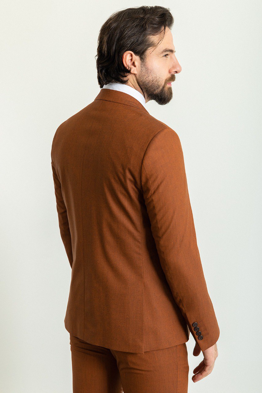 Tea Slim Fit Notch Lapel 3 Piece Rust Suit