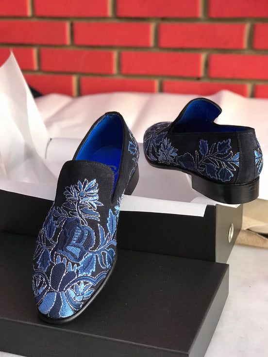 The Sumptuous Navy Blue Embroidered Loafers