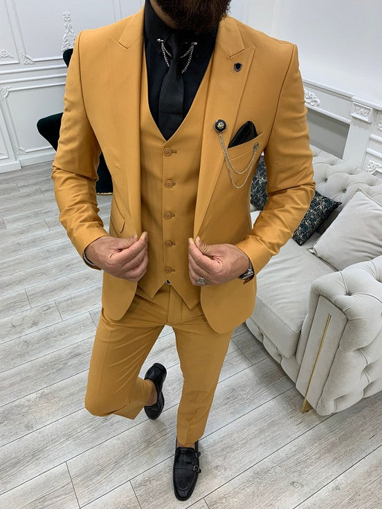 Whitney Slim Fit Peak Lapel Mustard Suit