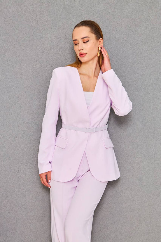 Belted Light Pink Suit Womens
