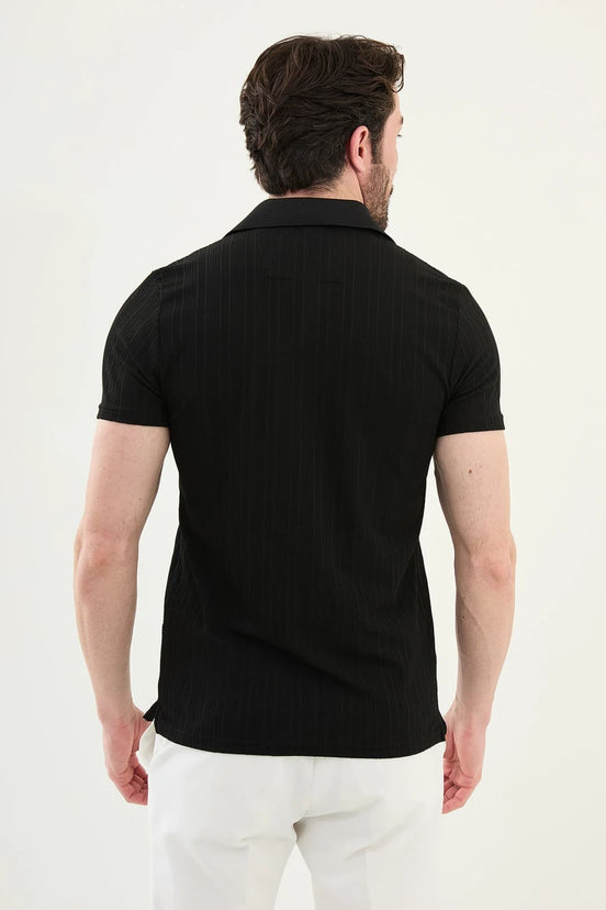 Marina Black Ribbed Polo Shirt
