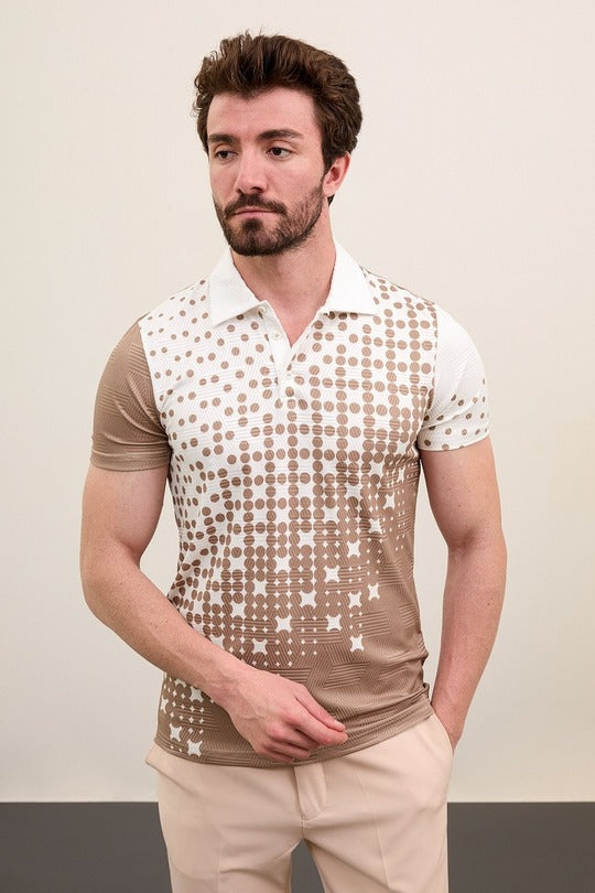 Marina Checkered Mens Polo Shirt Brown