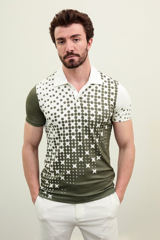 Marina Checkered Mens Polo Shirt Green