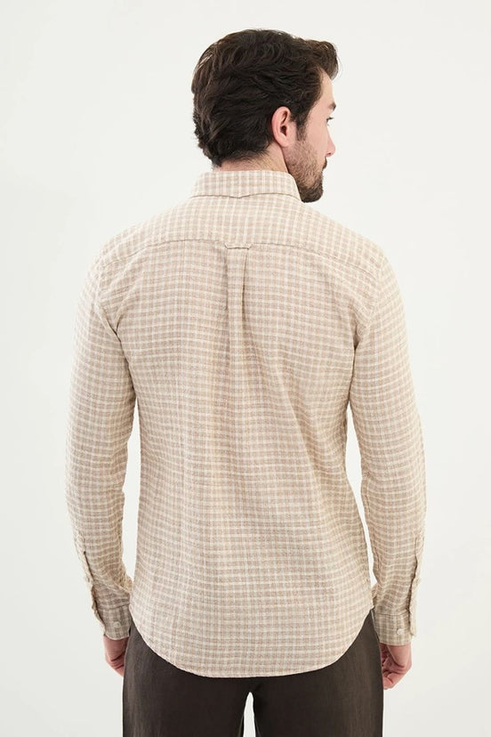 Marina Linen Brown Plaid Shirt