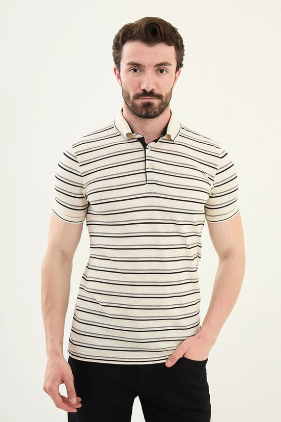 Marina Mens Striped Polo Shirt Green