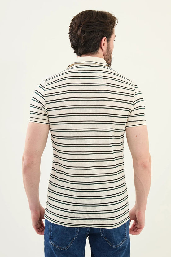 Marina Mens Striped Polo Shirt Grey