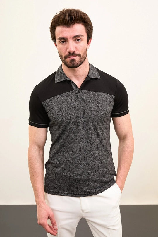 Marina Pattern Black Polo Shirt