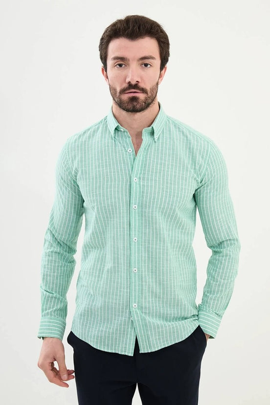 Marina Striped Green Linen Shirt
