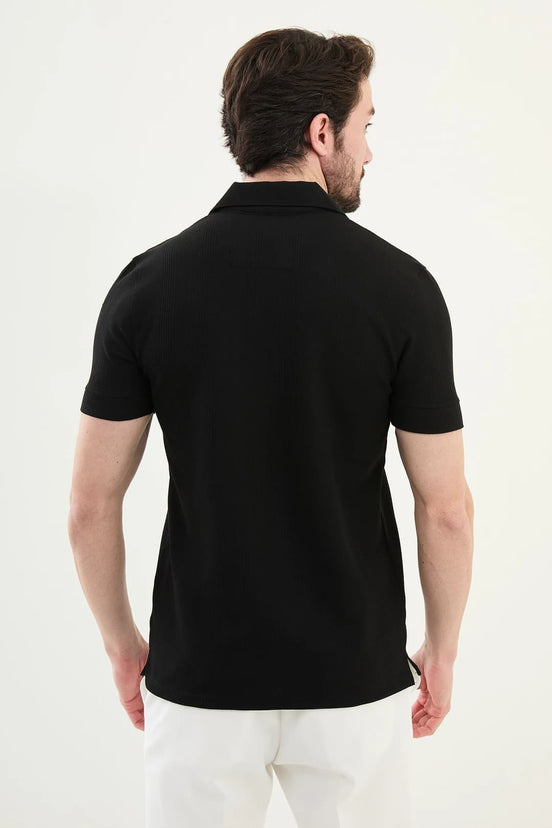 Marina Striped Mens Polo Shirt Black