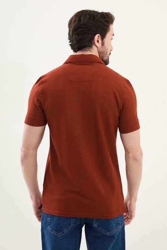 Marina Striped Mens Polo Shirt Rust Brown