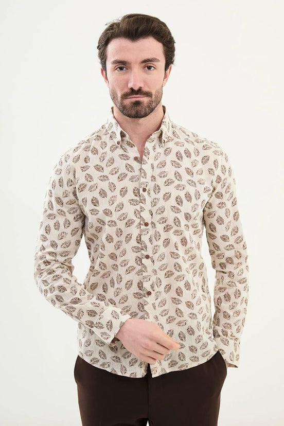 Marina Tropical Beige Linen Shirt