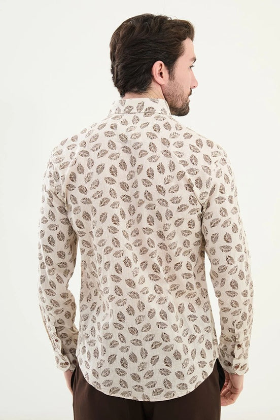 Marina Tropical Beige Linen Shirt