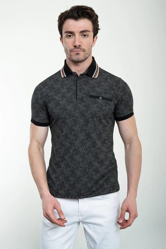 Marina Woven Black Polo Shirt