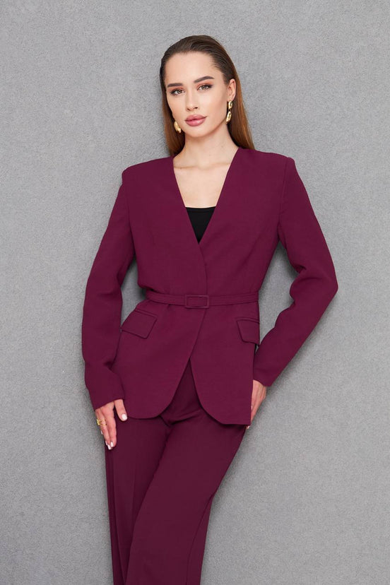 Belted Maroon Suit Womens