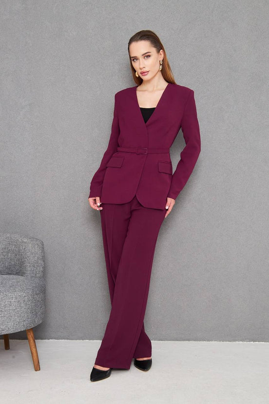 Belted Maroon Suit Womens