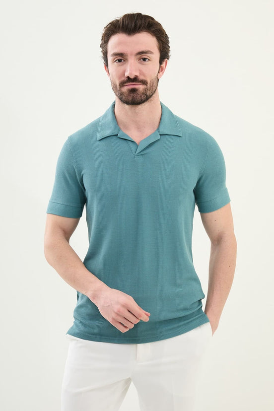 Marina Striped Mens Polo Shirt Light Green