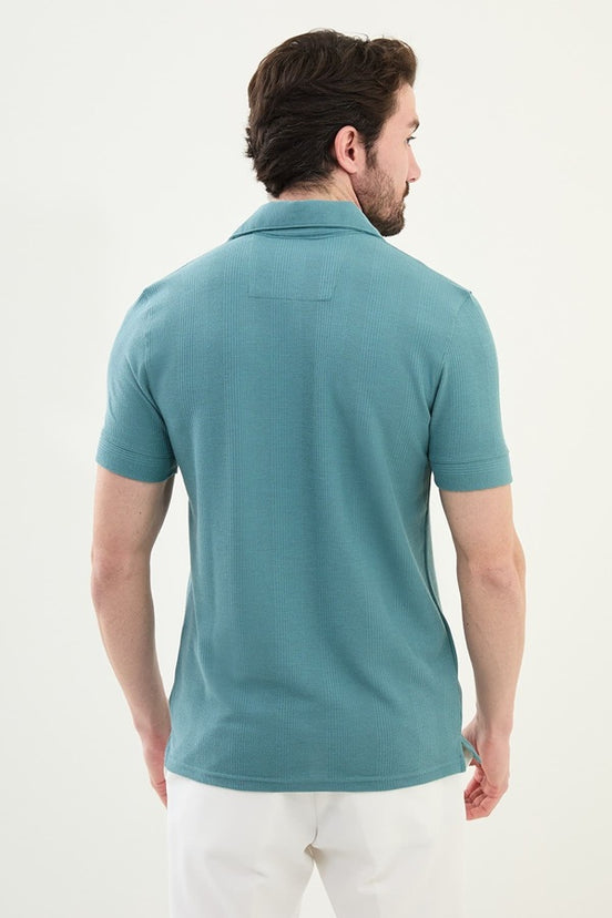 Marina Striped Mens Polo Shirt Light Green