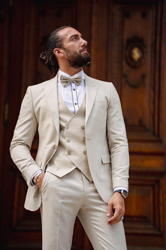 Empire Slim Fit Peak Lapel Beige Tuxedo