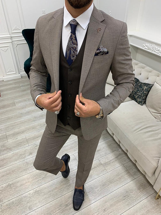 Miami Slim Fit Notch Lapel Brown Suit