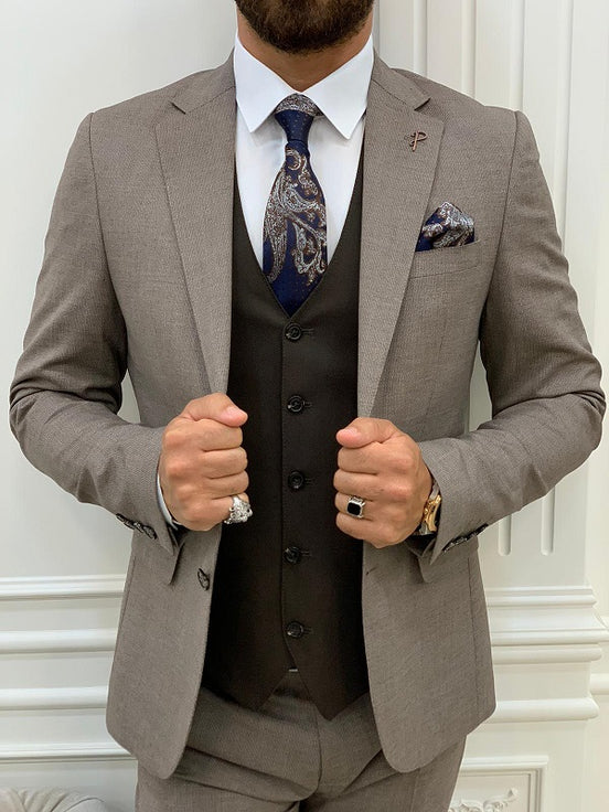 Miami Slim Fit Notch Lapel Brown Suit