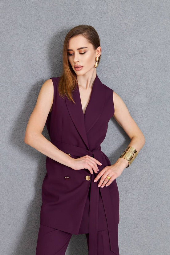 Women Sleeveless Purple 2 Piece Suit