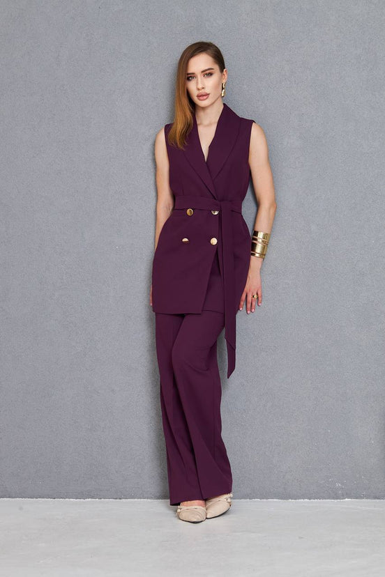 Women Sleeveless Purple 2 Piece Suit