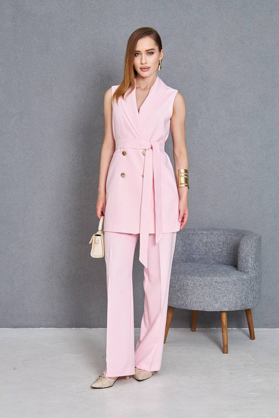 Sleeveless 2 Piece Light Pink Suit Women