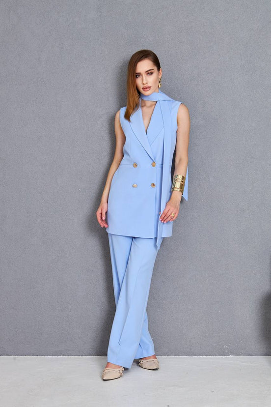 Sleeveless Sky Blue 2 Piece Suit Women