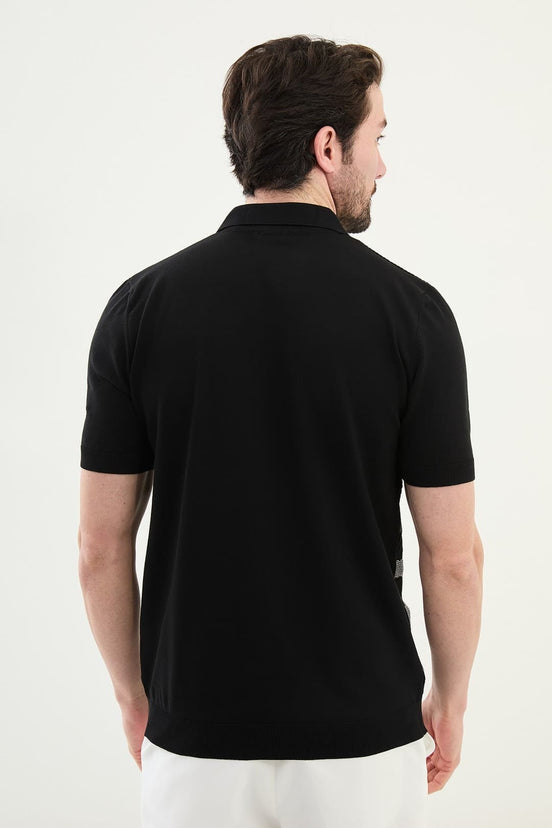 Striped Black Knit Polo Shirt