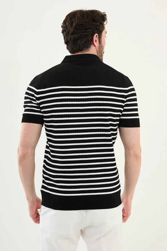 Striped Black Ribbed Polo Shirt
