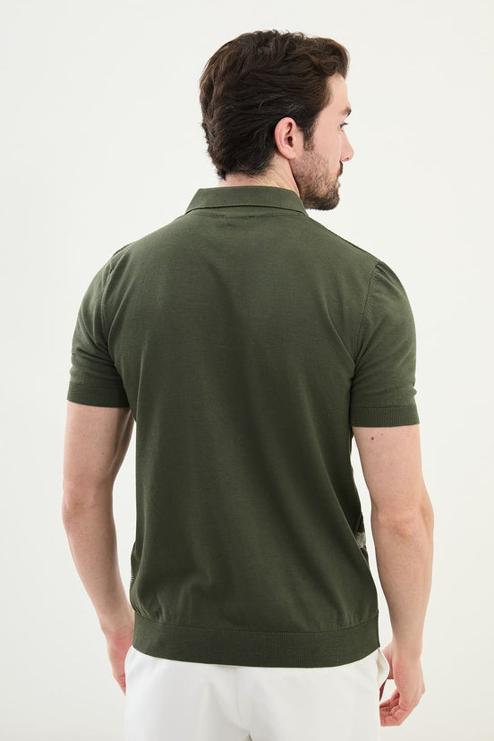 Striped Green Knit Polo Shirt