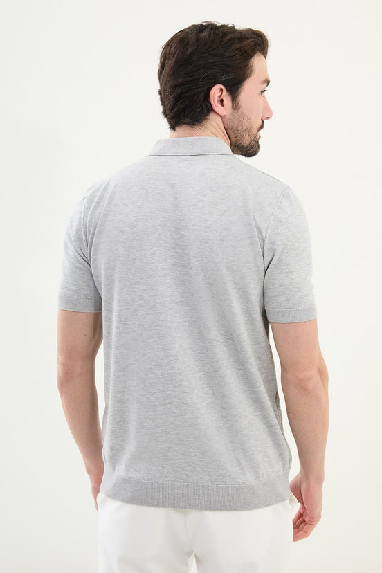 Striped Grey Knit Polo Shirt