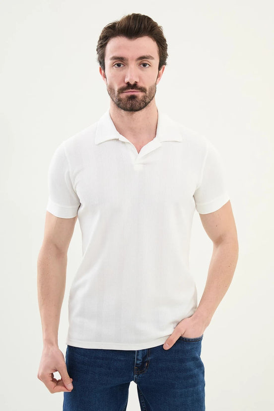 Marina Striped Mens Polo Shirt Off White