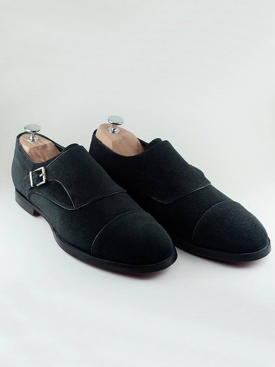 The Agnes Suede Black Monk Strap Shoes