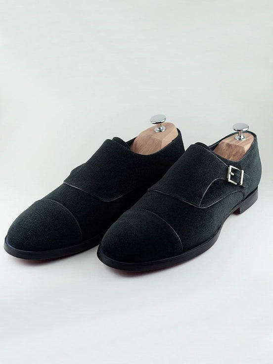 The Agnes Suede Black Monk Strap Shoes
