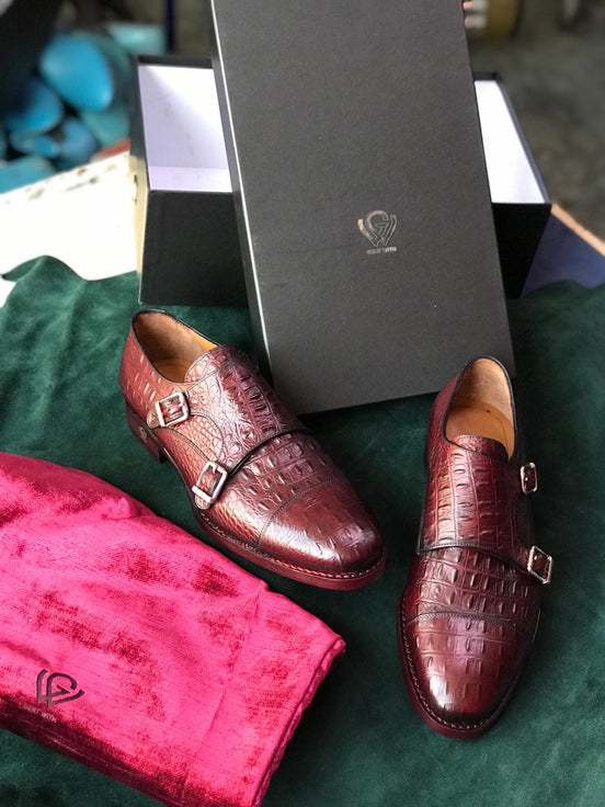 The Agrona Cap Toe Brown Double Monk Strap Shoes