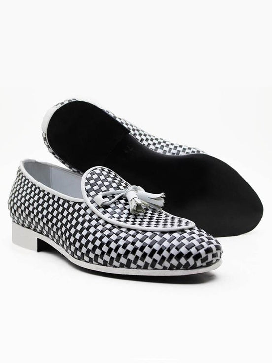 The Akua White Black Tassel Loafers