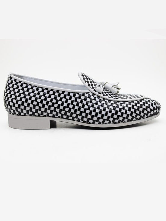 The Akua White Black Tassel Loafers