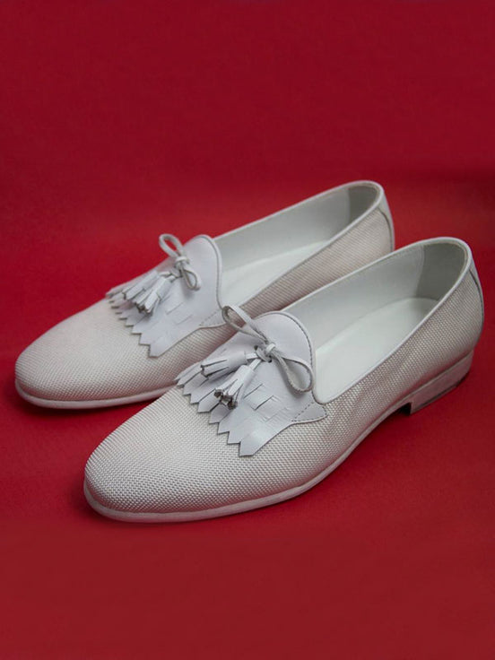 The Biagio Kiltie White Tassel Loafers