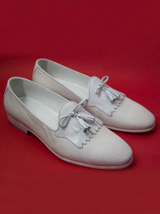 The Biagio Kiltie White Tassel Loafers