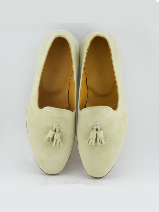 The Furtive Suede Tassel Loafer Off White
