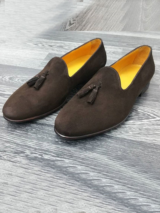 The Furtive Suede Brown Tassel Loafers