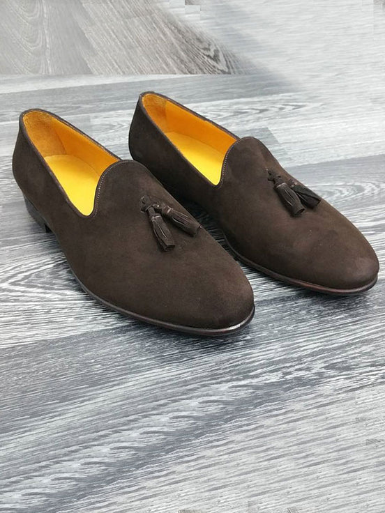 The Furtive Suede Brown Tassel Loafers