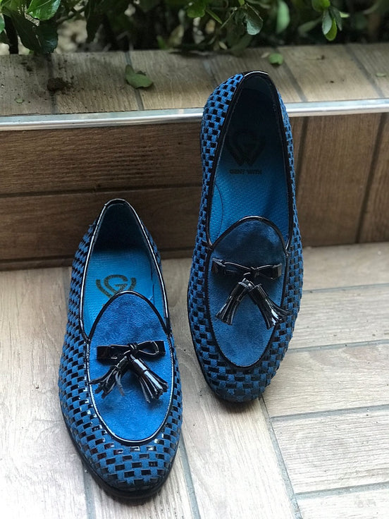 The Heritage Black Blue Tassel Loafers