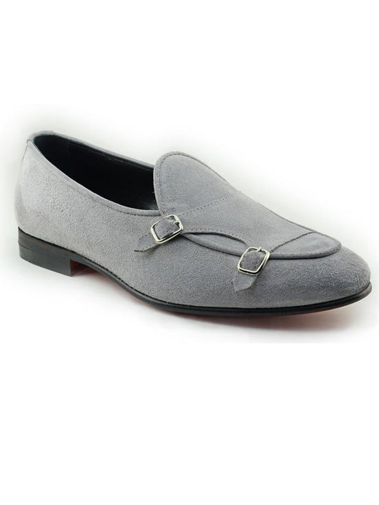 The Leah Suede Gray Double Monk Strap Shoes