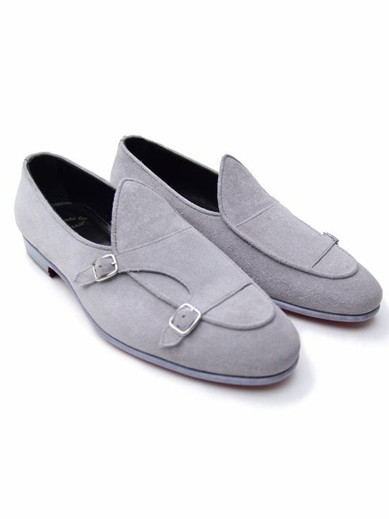 The Leah Suede Gray Double Monk Strap Shoes