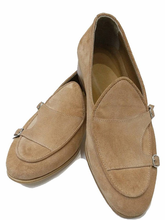 The Leah Suede Camel Double Monk Strap Shoes