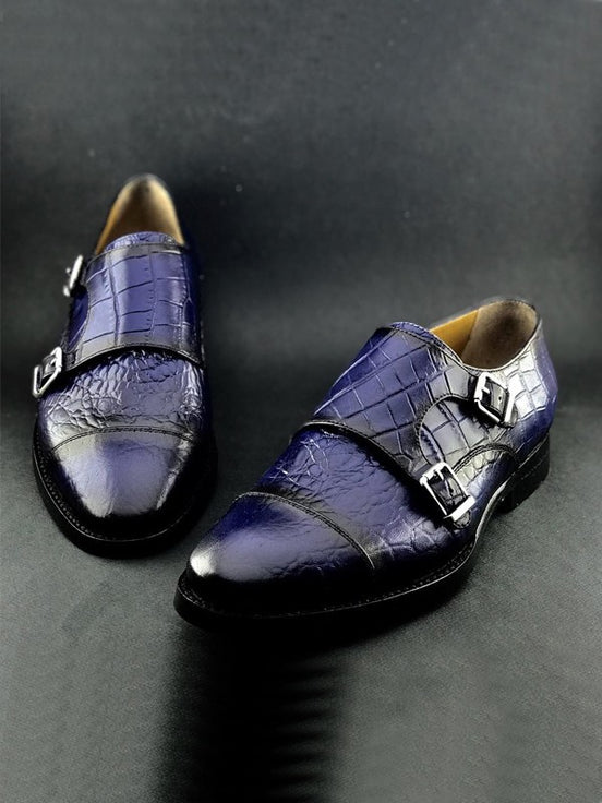 The Nunzia Cap Toe Navy Blue Double Monk Strap Shoes