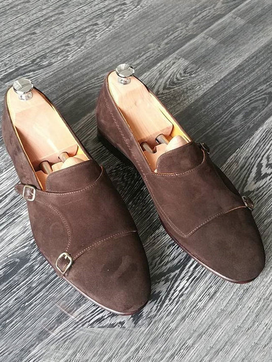 The Oliver Suede Brown Double Monk Strap Shoes